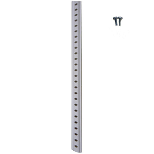 A long metal pole with holes and screws and nuts on it.