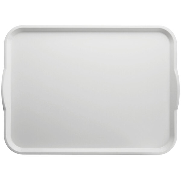 A white rectangular Cambro tray with handles.