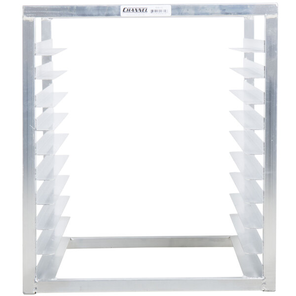 A Channel aluminum sheet pan rack with 10 shelves.