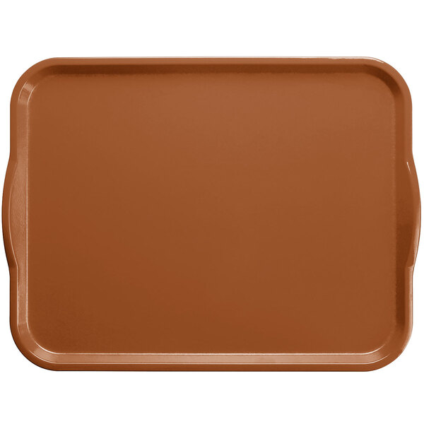 A brown Cambro rectangular fiberglass tray with handles.