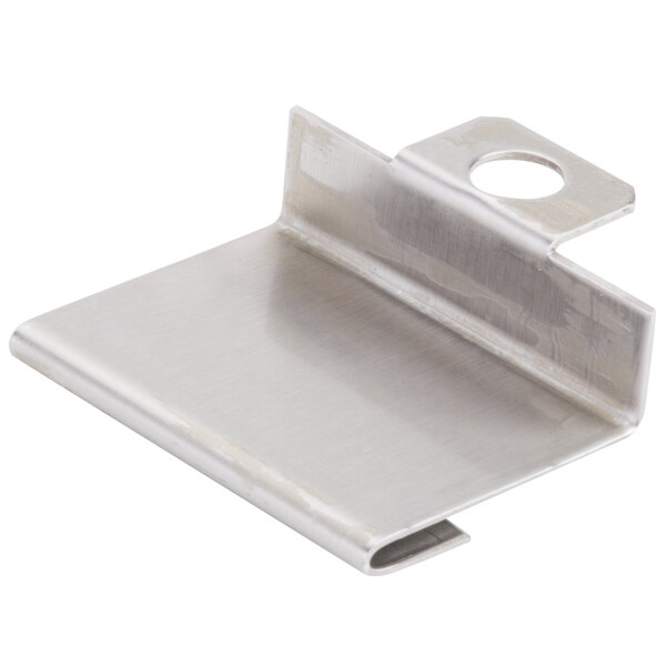 A stainless steel Master-Bilt lid locking kit bracket.