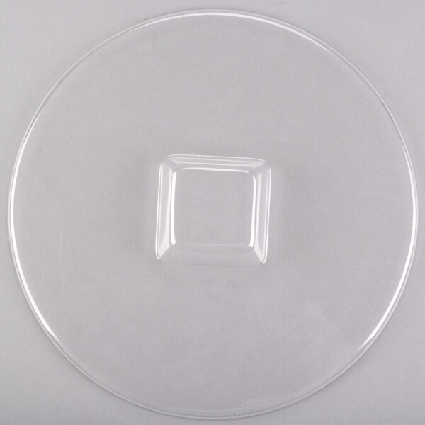 A clear plastic square cover with a square edge.