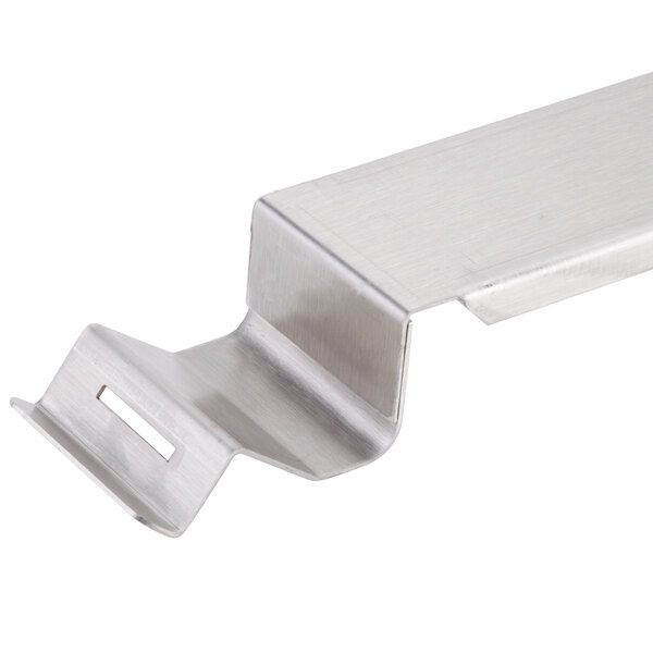 A stainless steel bracket with a metal handle for a Master-Bilt lid lock.