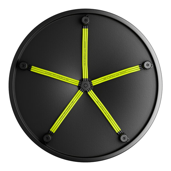 A black circular FLAT Tech table base with yellow tubes.