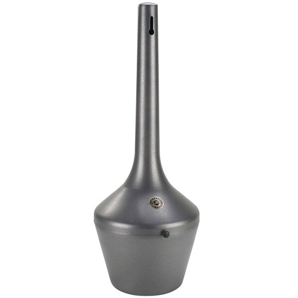 A grey metal Commercial Zone Smokers' Outpost cigarette receptacle.