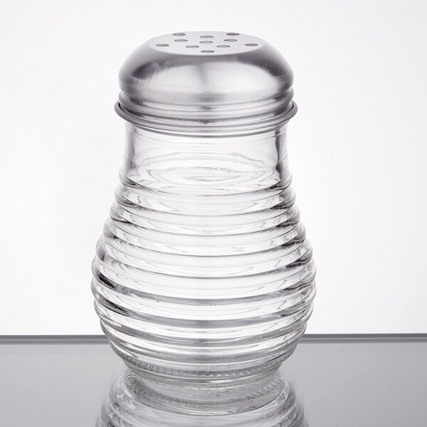 An American Metalcraft beehive cheese shaker with a chrome-plated top.