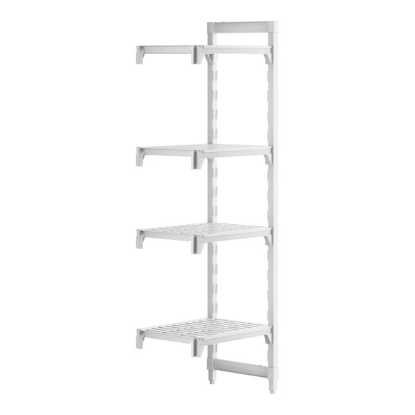 A white plastic Cambro Camshelving® add on unit with 4 shelves.