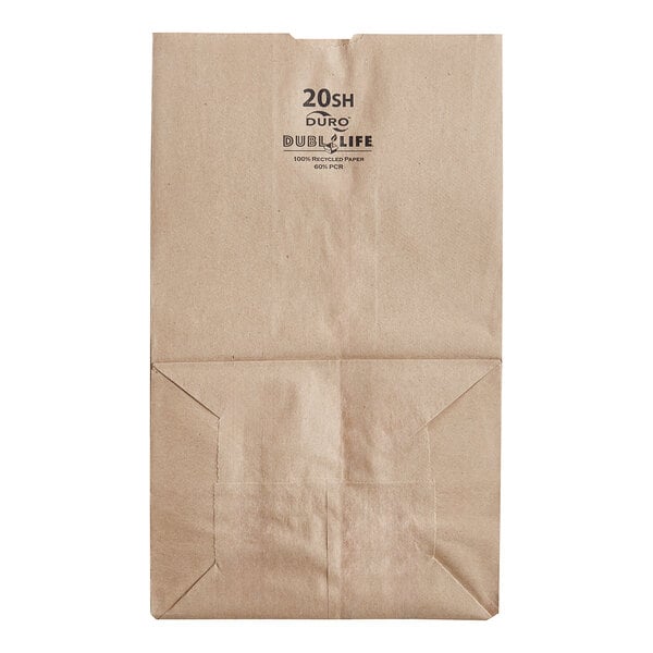 A bundle of Duro brown paper bags with black text.