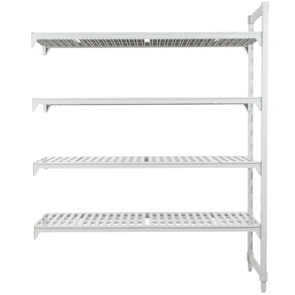 A white metal Camshelving® Premium add on unit with four shelves.