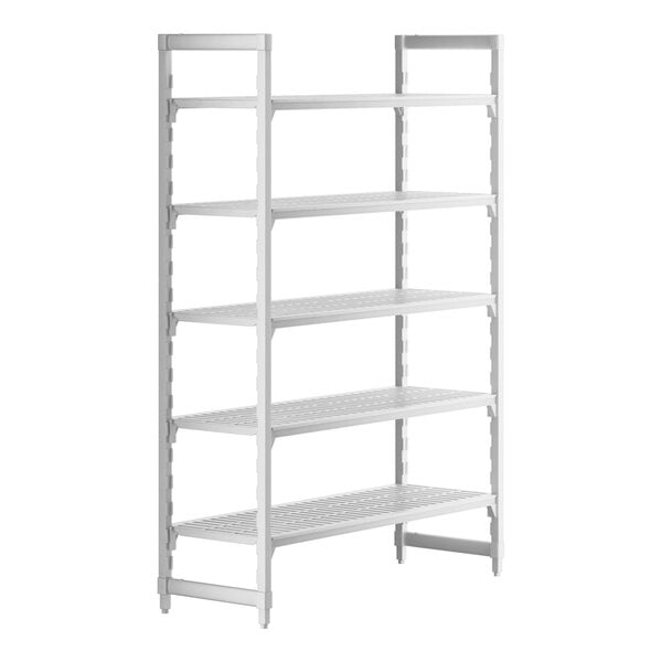 A white Camshelving® Premium shelving unit with five vented shelves.