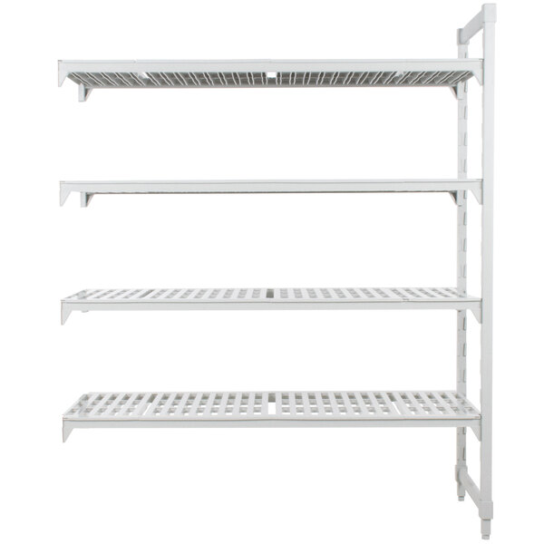 A white metal Camshelving® Premium add on unit with four vented shelves.