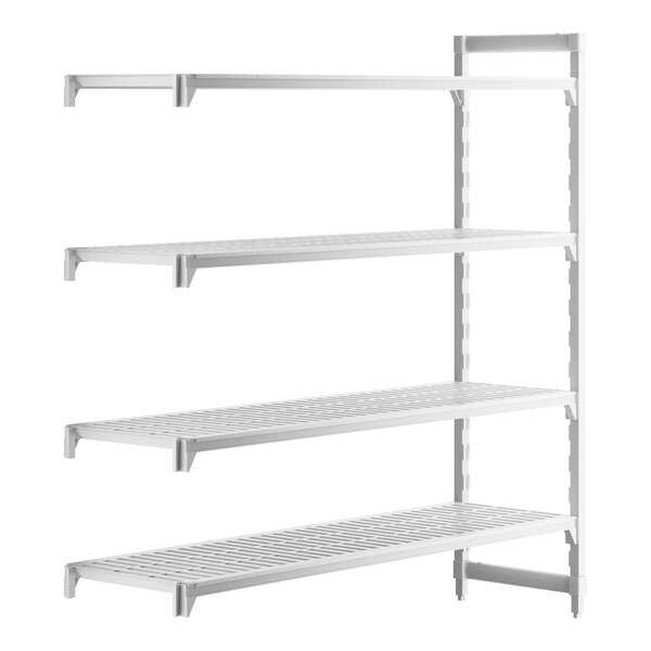 A white rectangular Cambro Camshelving® Premium add on unit with vented shelves.