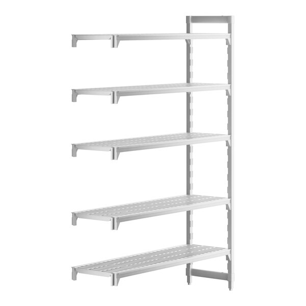 A white rectangular plastic shelving unit with vented shelves.