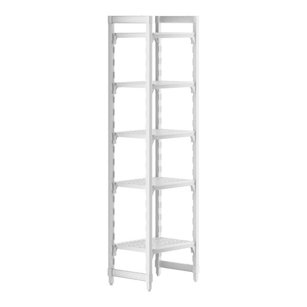 A white Cambro Camshelving Premium unit with 5 vented shelves.