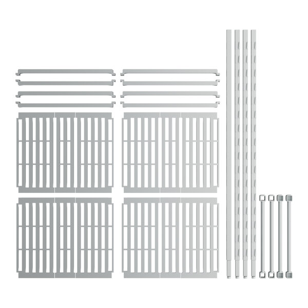 A Cambro Camshelving® Premium unit with 4 vented shelves and metal bars.