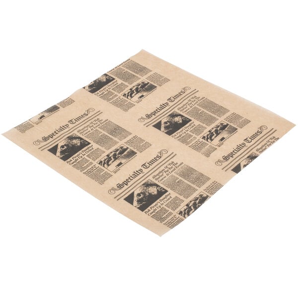 American Metalcraft natural newspaper deli sandwich wrap paper with newspaper print.