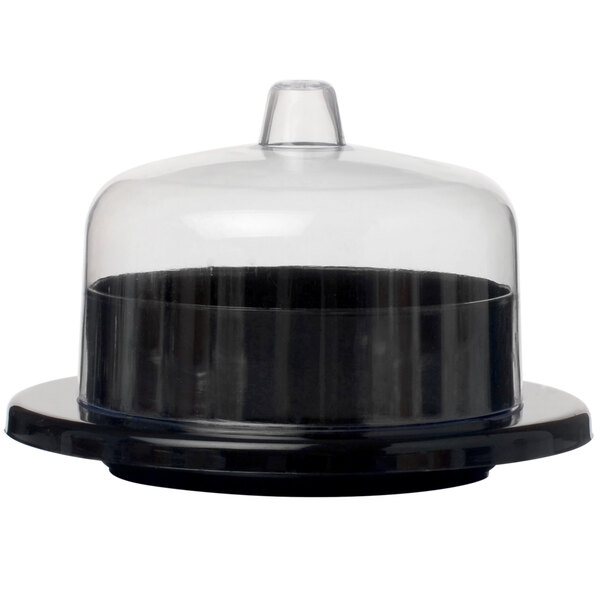 A black plastic tray with a clear lid.