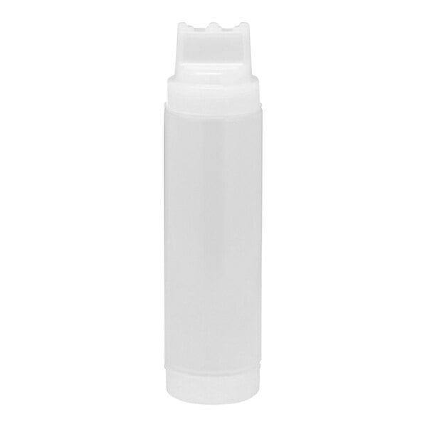 A white plastic Tablecraft squeeze bottle with a white cap and three openings.