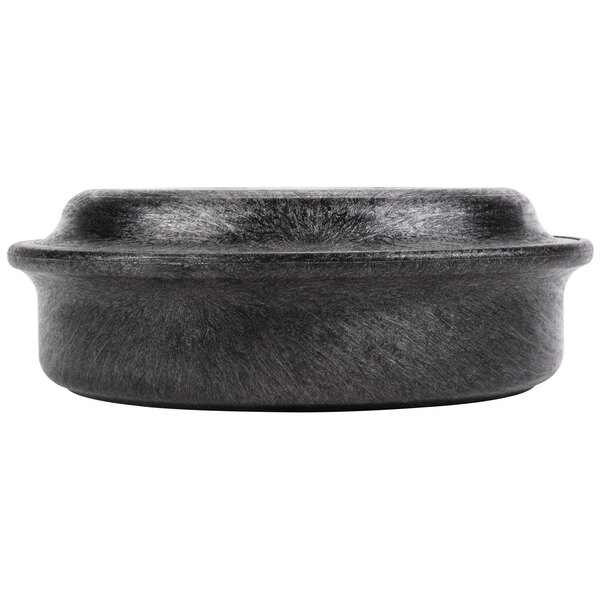 A black polyethylene bowl with a round lid.
