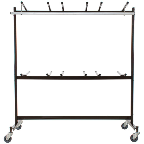 A white metal National Public Seating Checkerette hanging bar set with four metal rods.