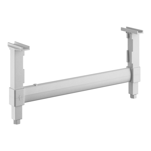 A white plastic Cambro Camshelving® dunnage stand with two legs.