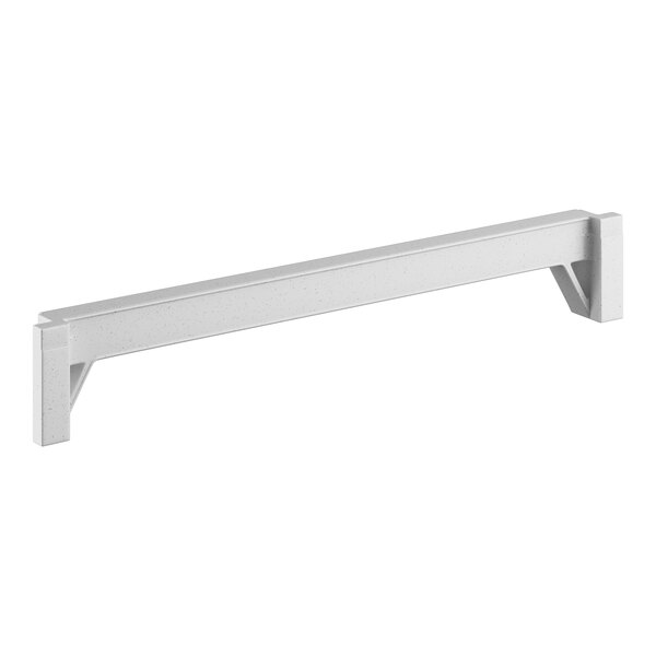A white metal bar for Cambro Camshelving with a long white rectangular handle.