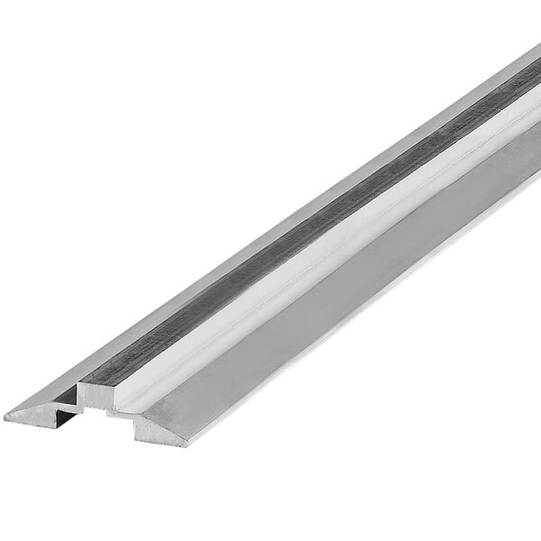 An aluminum metal bar with a black strip on the side.