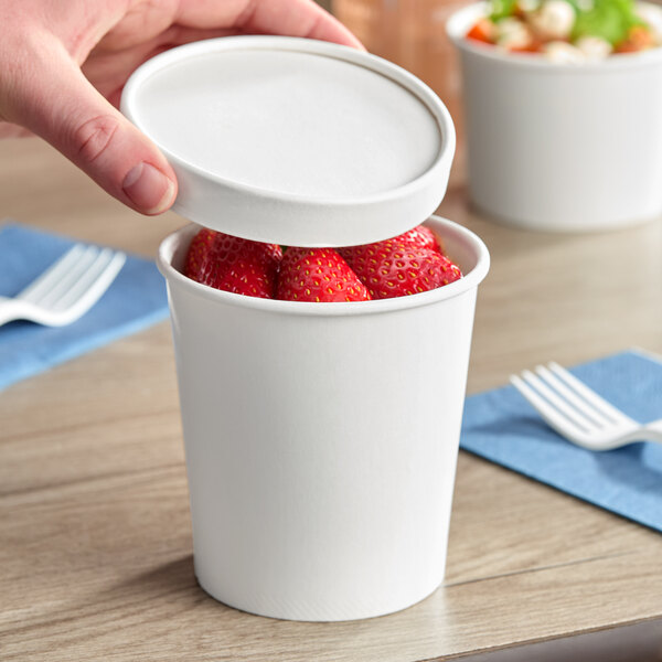 Choice 1 Pint White Paper Double-Wall Frozen Yogurt / Food Cup with Paper Lid - 25/Pack