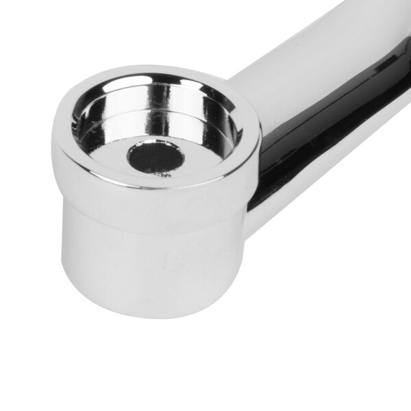 A chrome plated T&S wrist action handle with a black tip.