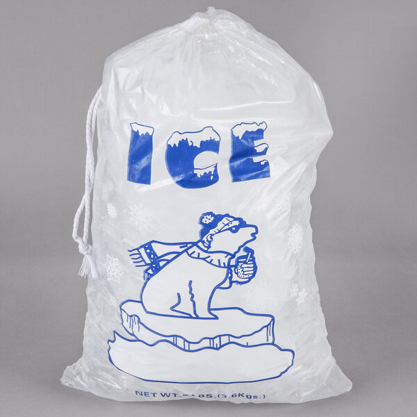 CLEAR & PURE ICE 8 LB DRAWSTRING ICE BAGS *100 COUNT LOT* FREE SHIPPING 