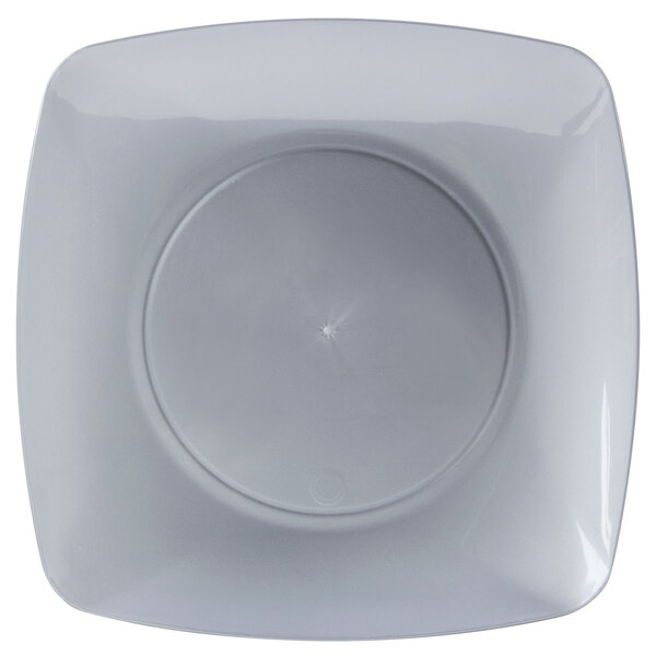 A white square Fineline dessert plate with a circular edge.