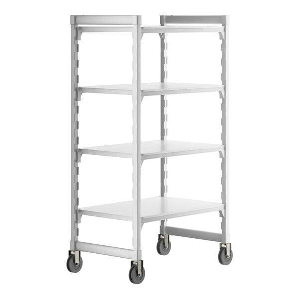Cambro Camshelving® Premium 24" Wide High Density Mobile Shelving Unit with 4 Solid Shelves and 67" Posts