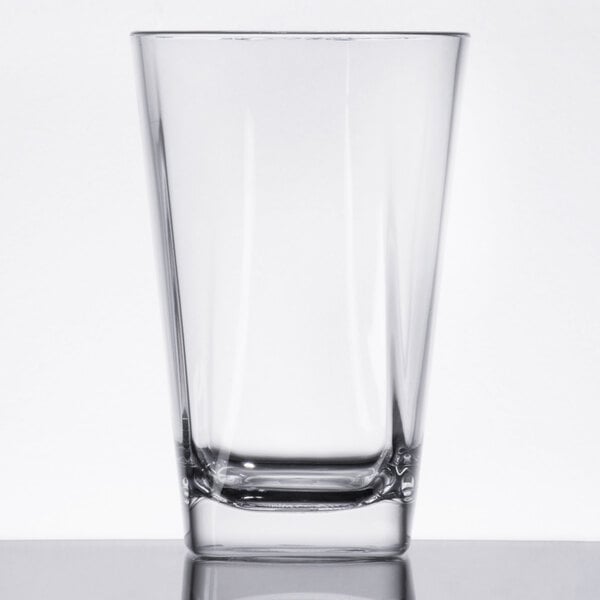 A clear plastic highball glass.