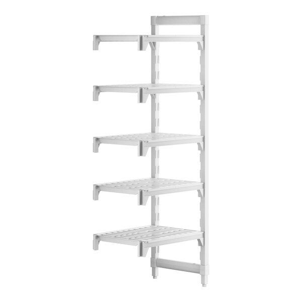 A white Cambro Camshelving Premium add on unit with four shelves.
