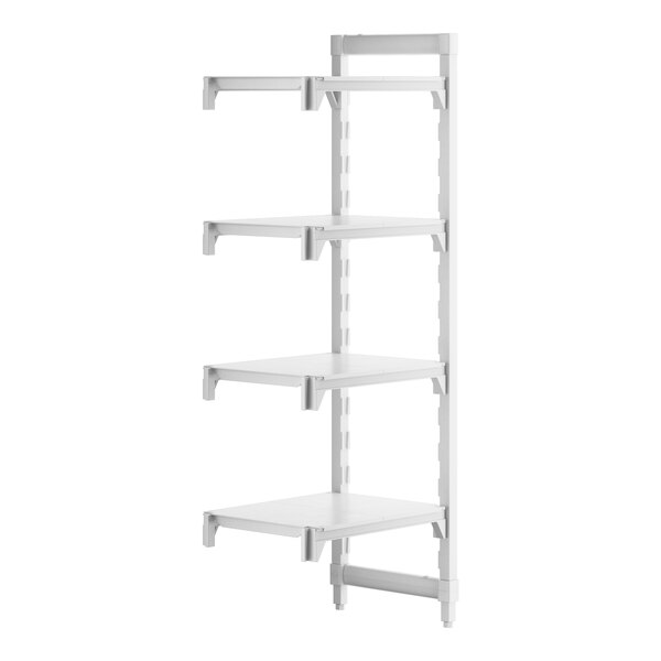 A white Cambro Camshelving® Premium add on unit with four shelves.