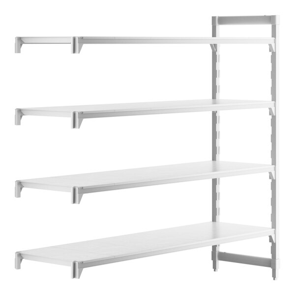 A white rectangular Cambro Camshelving Premium add on unit with four shelves.