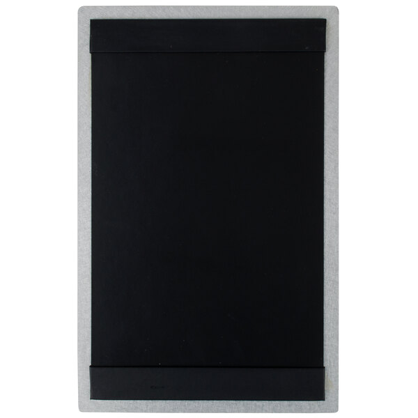 A white rectangular Menu Solutions Alumitique aluminum menu board with black lines.