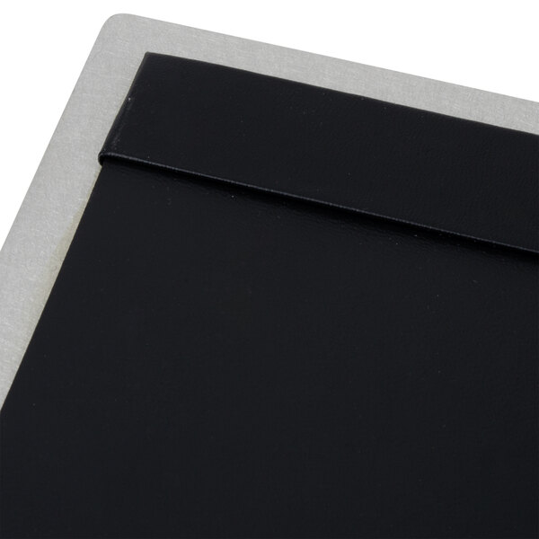 A Menu Solutions brushed aluminum menu board with top and bottom strips.