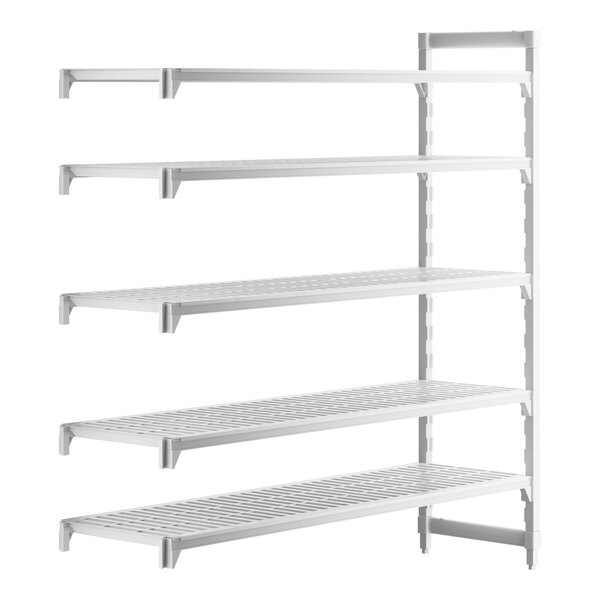 A white rectangular Cambro Camshelving® add on unit with vented shelves.
