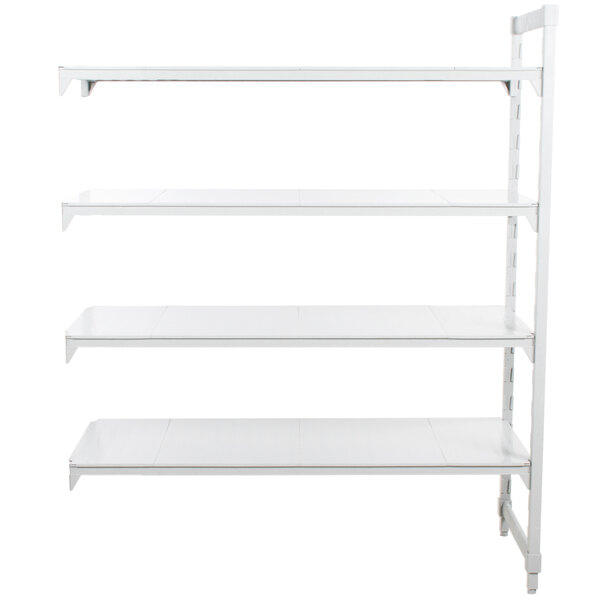 A white Cambro Camshelving® Premium add on unit with four shelves.