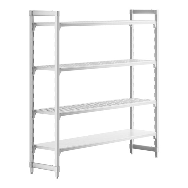 A white rectangular Camshelving unit with three vented shelves and one solid shelf.