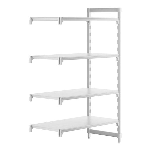 A white shelf with four white shelves.