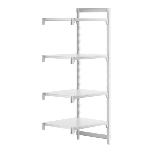 A white Cambro Camshelving® Premium add on unit with four shelves.