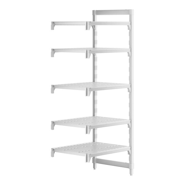 A white Cambro Camshelving® Premium add on unit with 4 shelves.