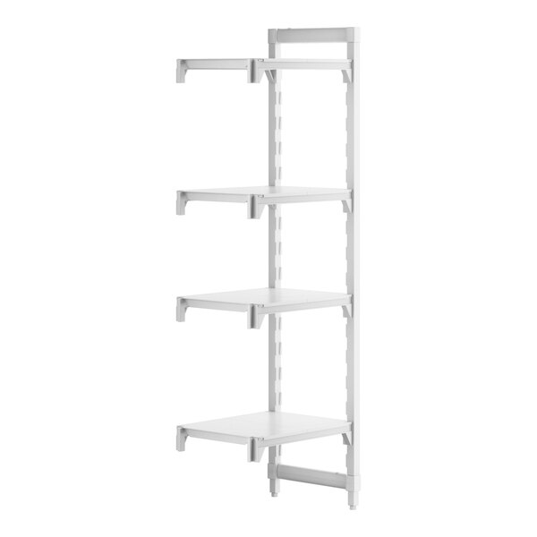 A white Cambro Camshelving® Premium add on unit with four shelves.