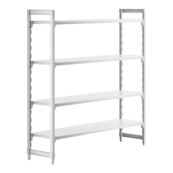 A white rectangular Cambro Camshelving Premium stationary starter unit with four shelves.