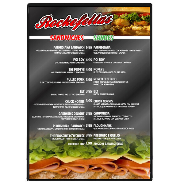 A black Hamilton menu board with two views.