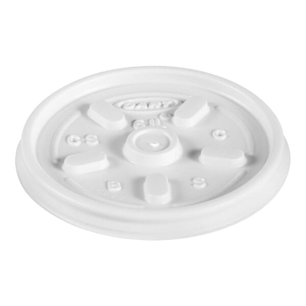 A white plastic lid with a circular hole.