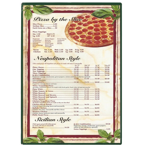 A green Menu Solutions menu board with two clear panels showcasing a menu.