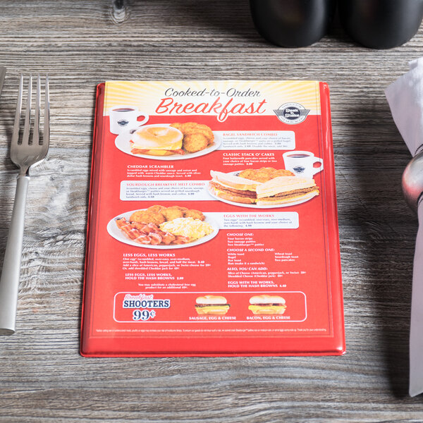 A Menu Solutions cherry menu board on a breakfast table.